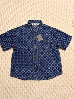 Louis Vuitton Blue Monogram Denim-Style Short Sleeve Shirt